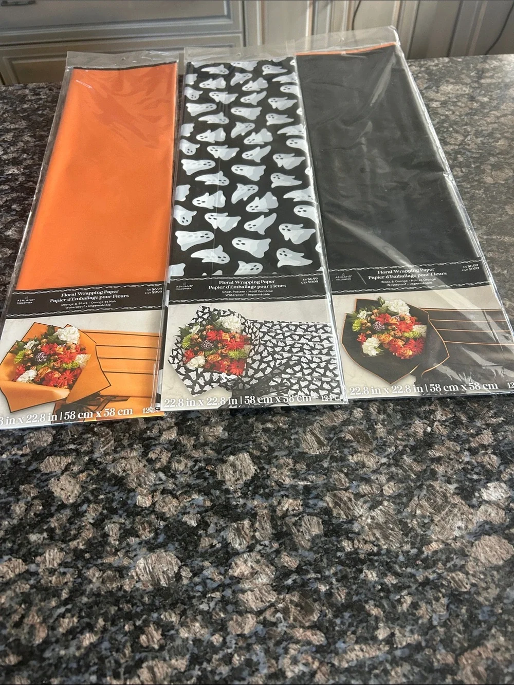 ASHLAND HALLOWEEN ASSORTED  FLORAL WRAPPING PAPER LOT OF 3 NWT